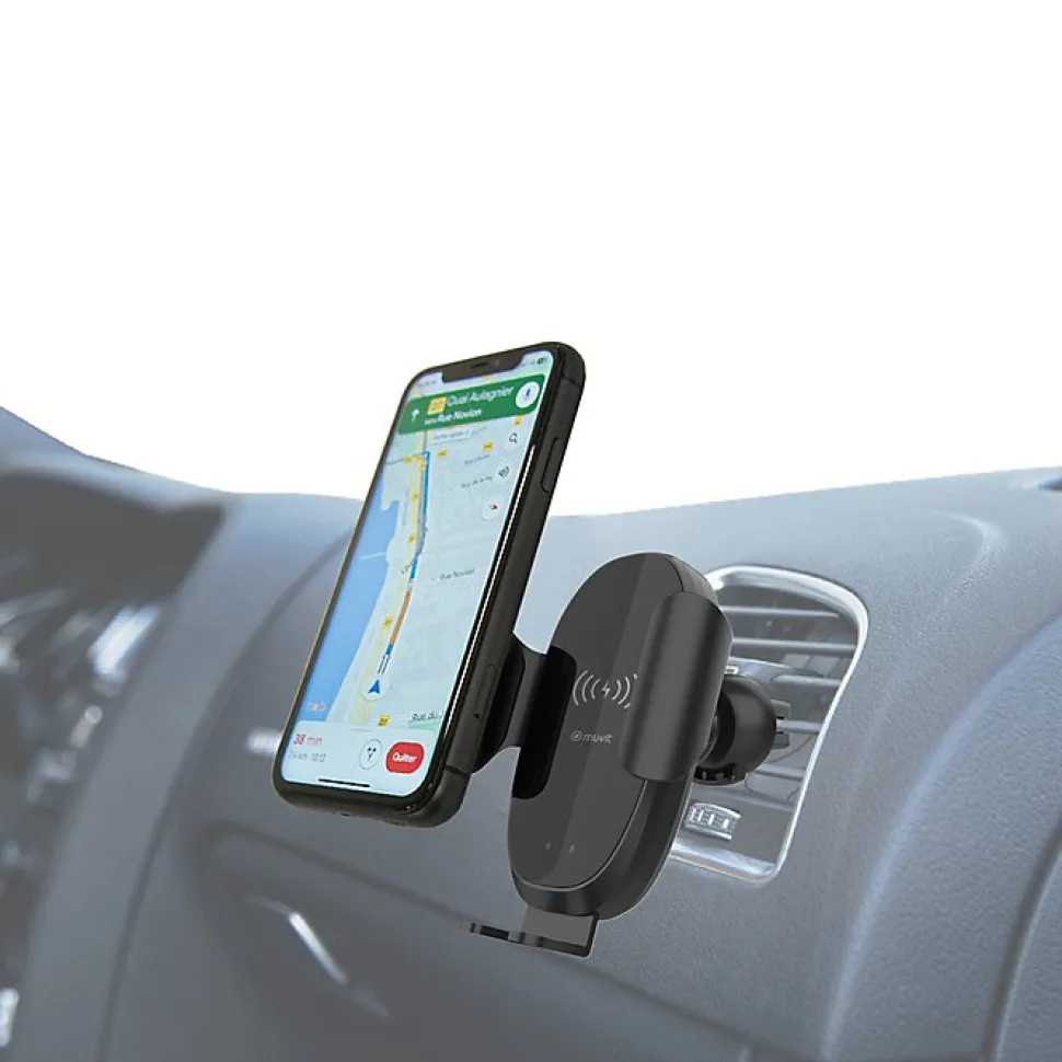 Muvit Support Voiture Chargeur Induction Qi 15W avec Capteur Infrarouge et Câble USB-C Noir