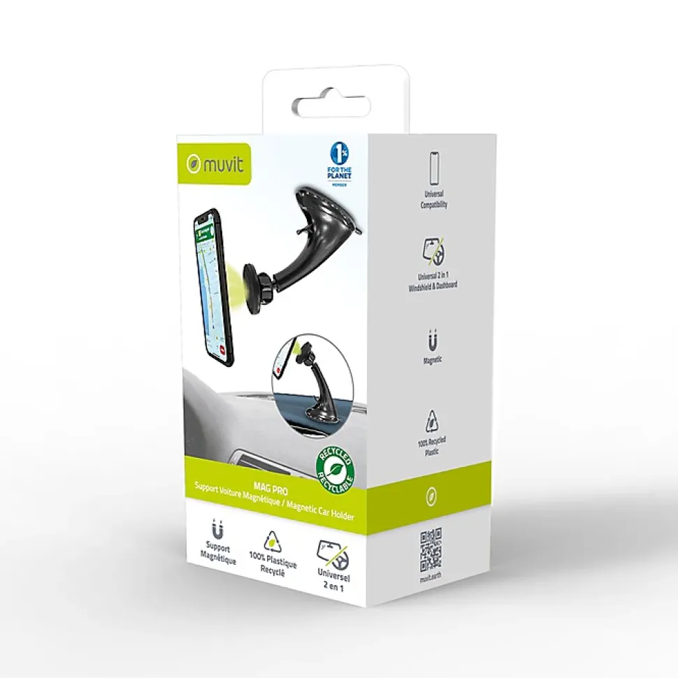 Muvit Support Voiture Universel MAG Pro Magnétique avec Rotule Pivotable Noir