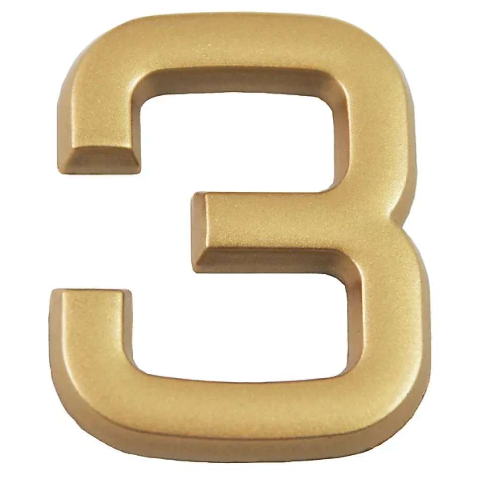 N° de maison - marquage 3 - en PVC - couleur or - autocollant - hauteur 3,7 cm - Chapuis LD3703
