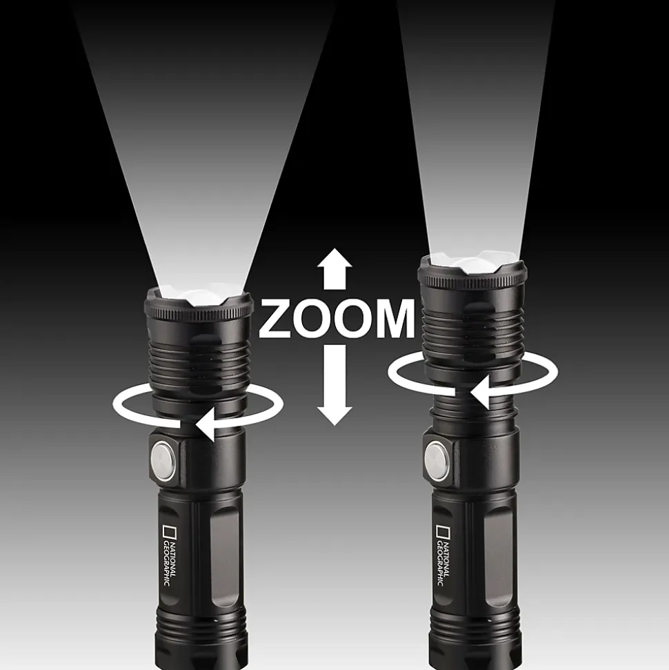 National Geographic Lampe torche LED 1000lm Zoom Focus batterie USB aimant extérieur camping