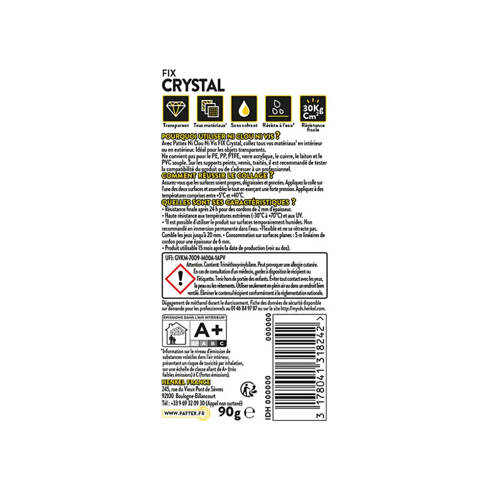 Ni clou ni vis Cristal tous materiaux Pattex 90 g