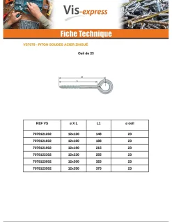 Oeillet Echafaudage 12X190 Oeil 23 Acier zingué - 1 pièce