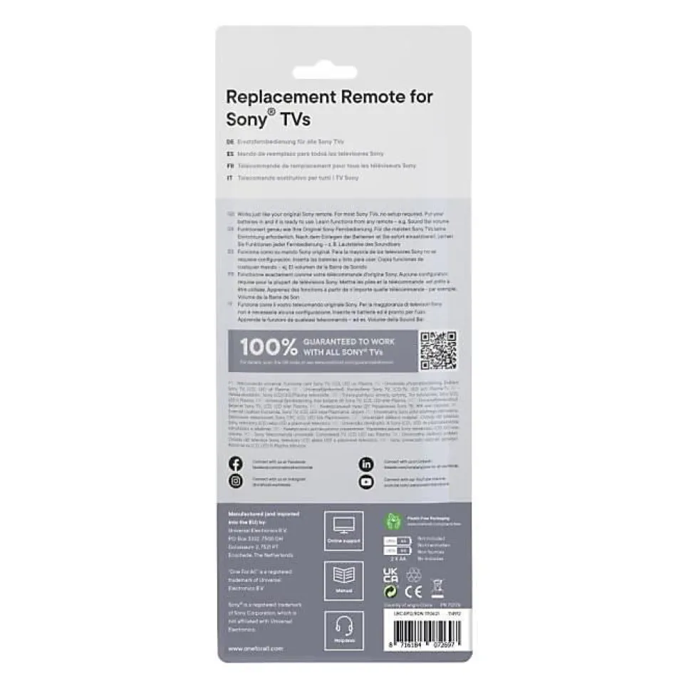 ONE FOR ALL URC4912 - Telecommande de remplacement pour TV Sony