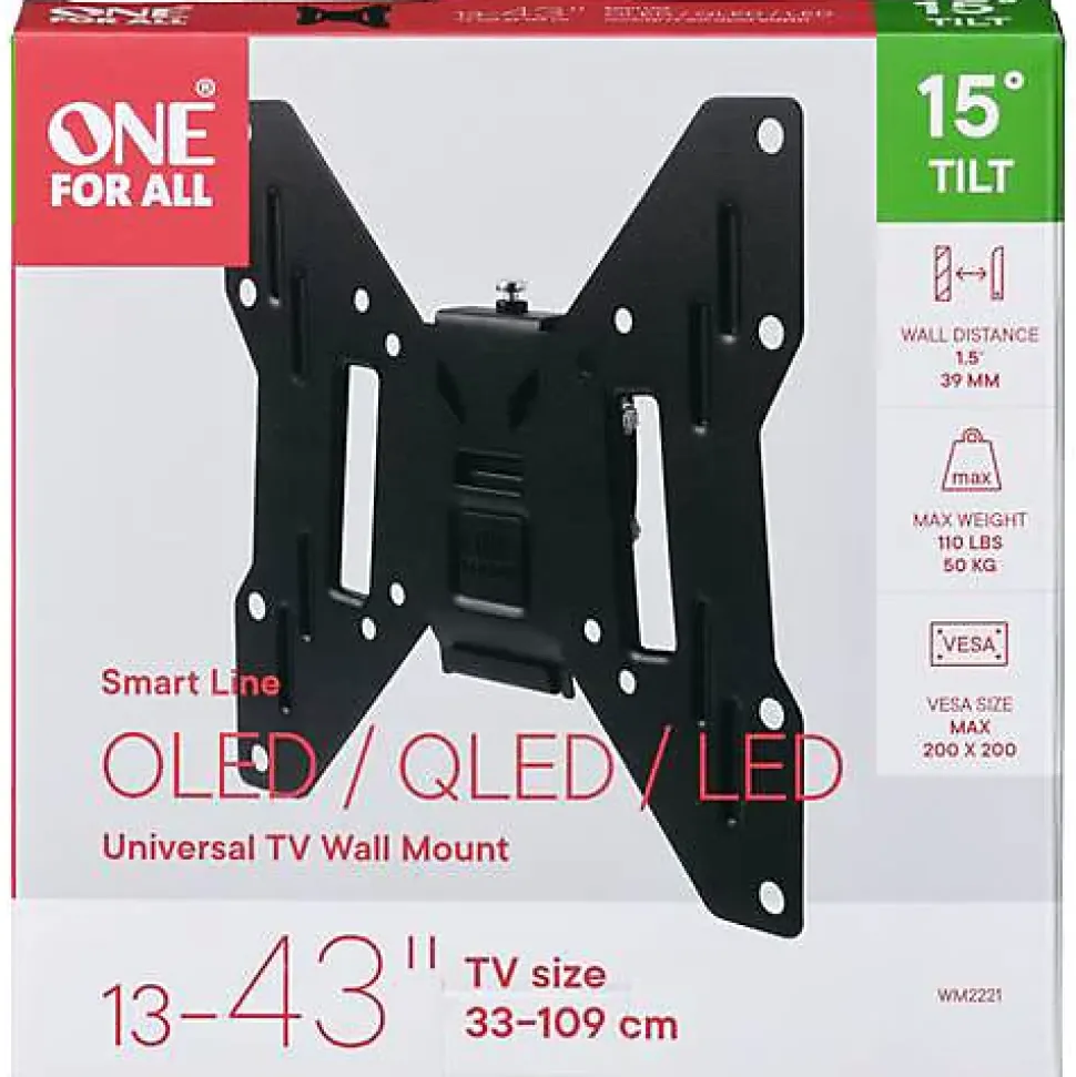 One For All WM2221 Support mural TV inclinable 13" - 43" noir, charge 50 kg