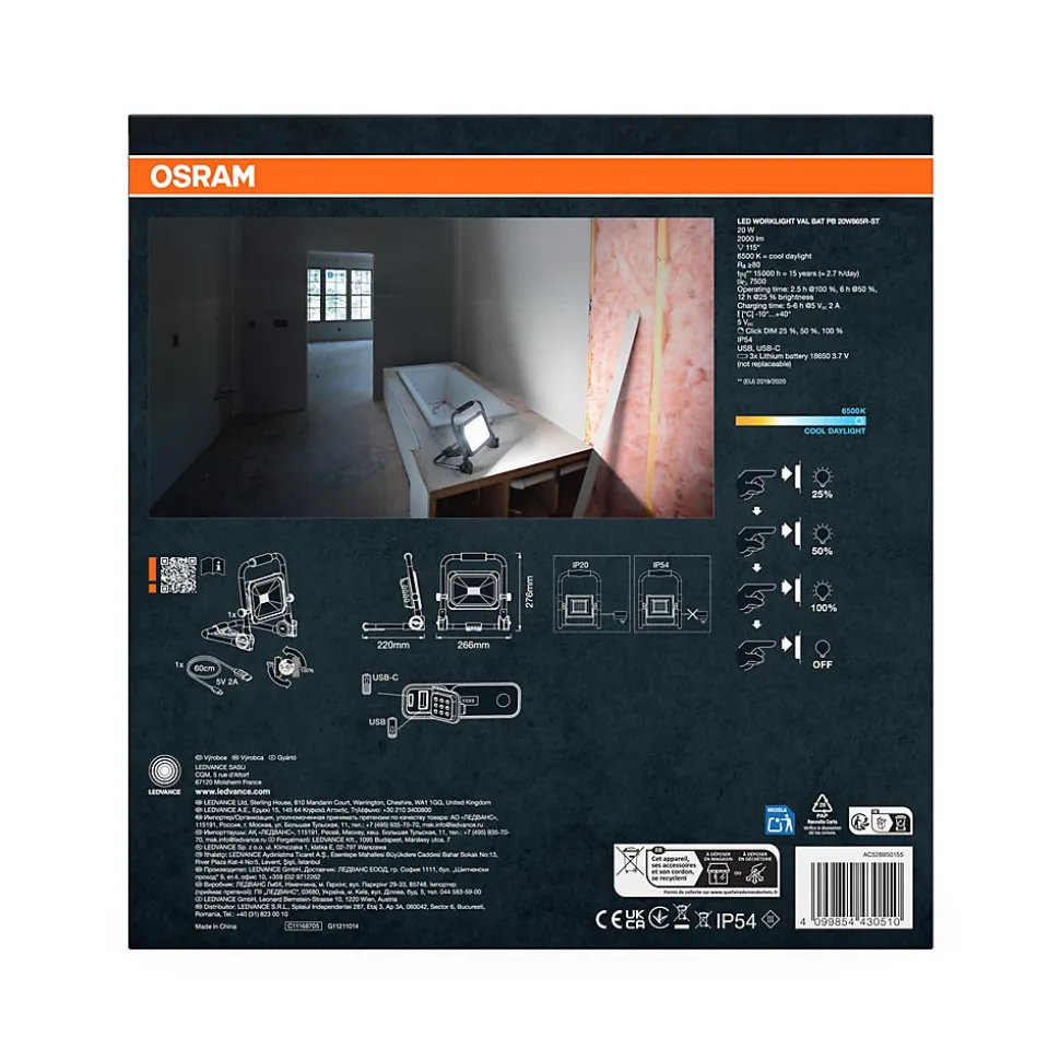 OSRAM Projecteur de travail LED VAL BAT POCKET,20W,2000lm