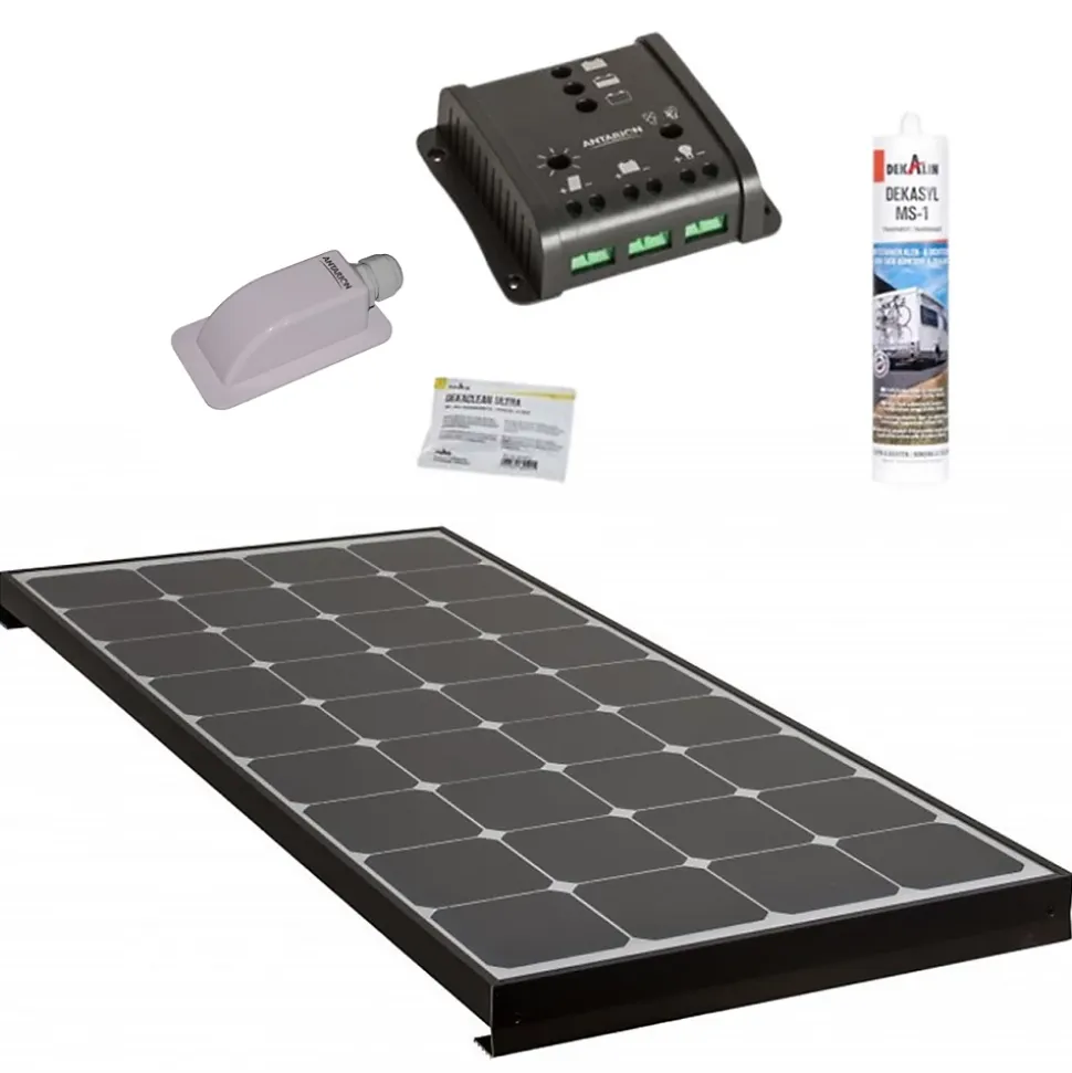 PACK BLACK BOOSTER 170W Seul Panneau solaire Camping Car + Kit de pose solaire avec Régulateur de Charge ANTARION