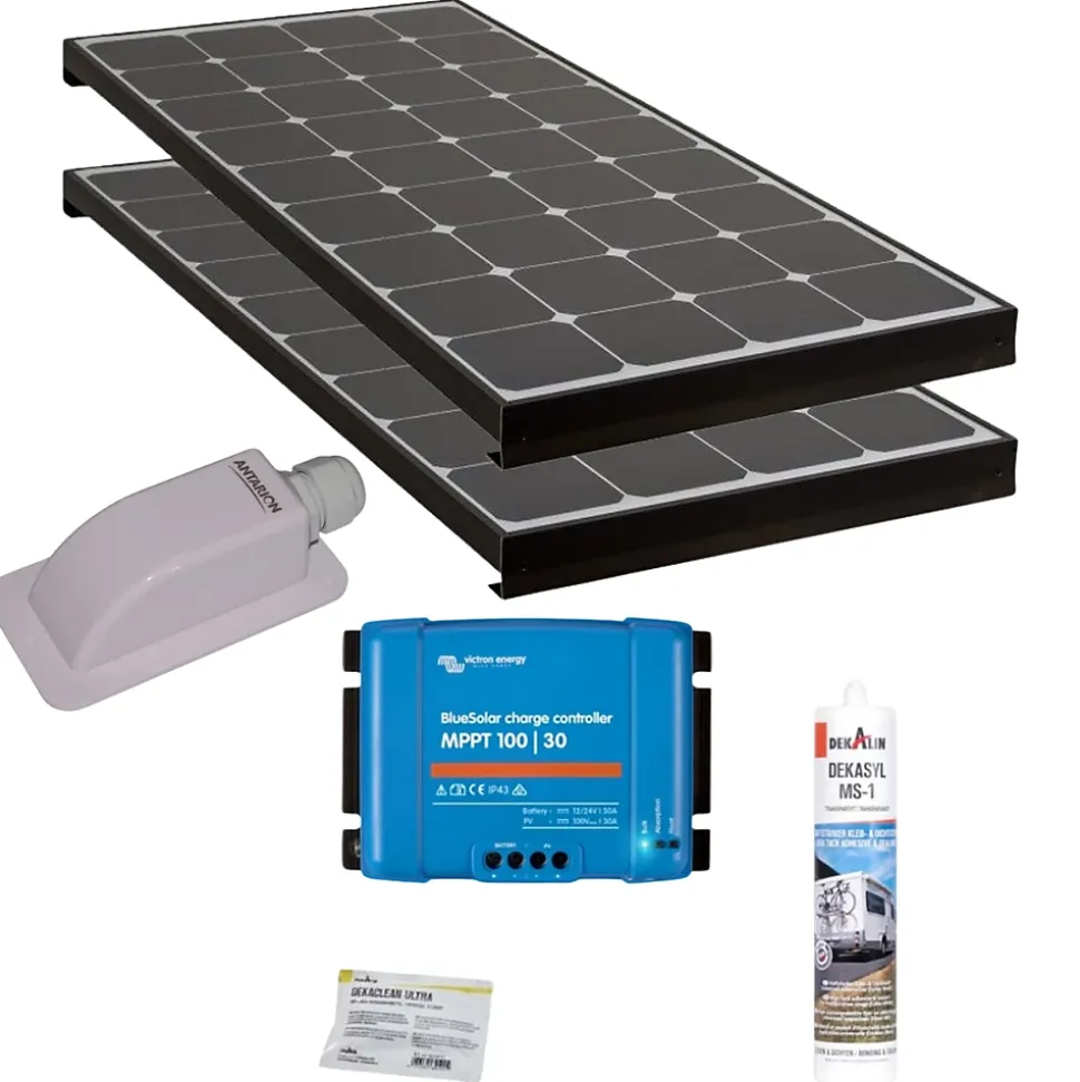 Pack BLACK BOOSTER 2x Panneaux Solaires 140W + Régulateur solaire VICTRON 30A ANTARION