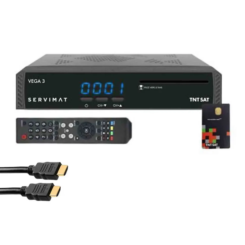 PACK III Récepteur TV satellite Full HD + Carte d'accès TNTSAT V6 Astra 19.2E + Câble HDMI SERVIMAT