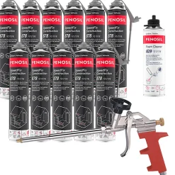 Pack 11 Mousses colle universelle SpeedFix Construction 878 pistolable 690ml PENOSIL + Nettoyant FoamCleaner929 500ml + Pistolet