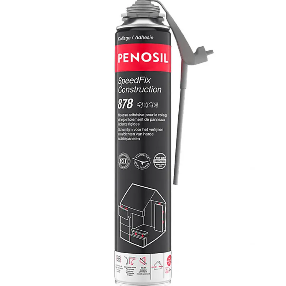 Pack 6 Mousses colle universelle SpeedFix Construction 878 pistolable 690ml PENOSIL + Nettoyant FoamCleaner929 500ml + Pistolet