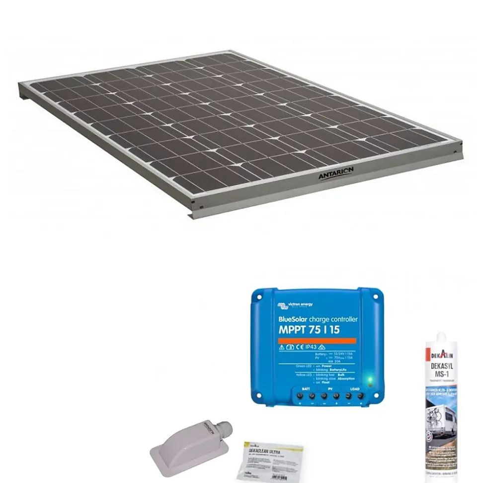 Pack Panneau solaire 140W camping car + kit de pose solaire avec régulateur de charge VICTRON MPPT 220W 15A ANTARION