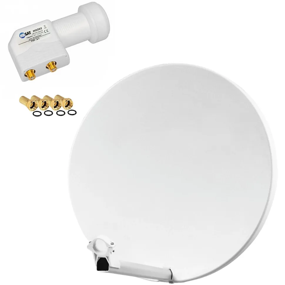 Pack Parabole satellite fibre composite Blanche 60cm BRIDES INOX + LNB Twin HD 4K HDSAT
