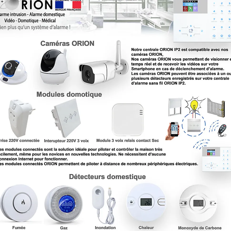 Pack alarme ORION sans fil connectée IP + GSM 4G avec sirène solaire - pour maison 5 à 7 piéces.