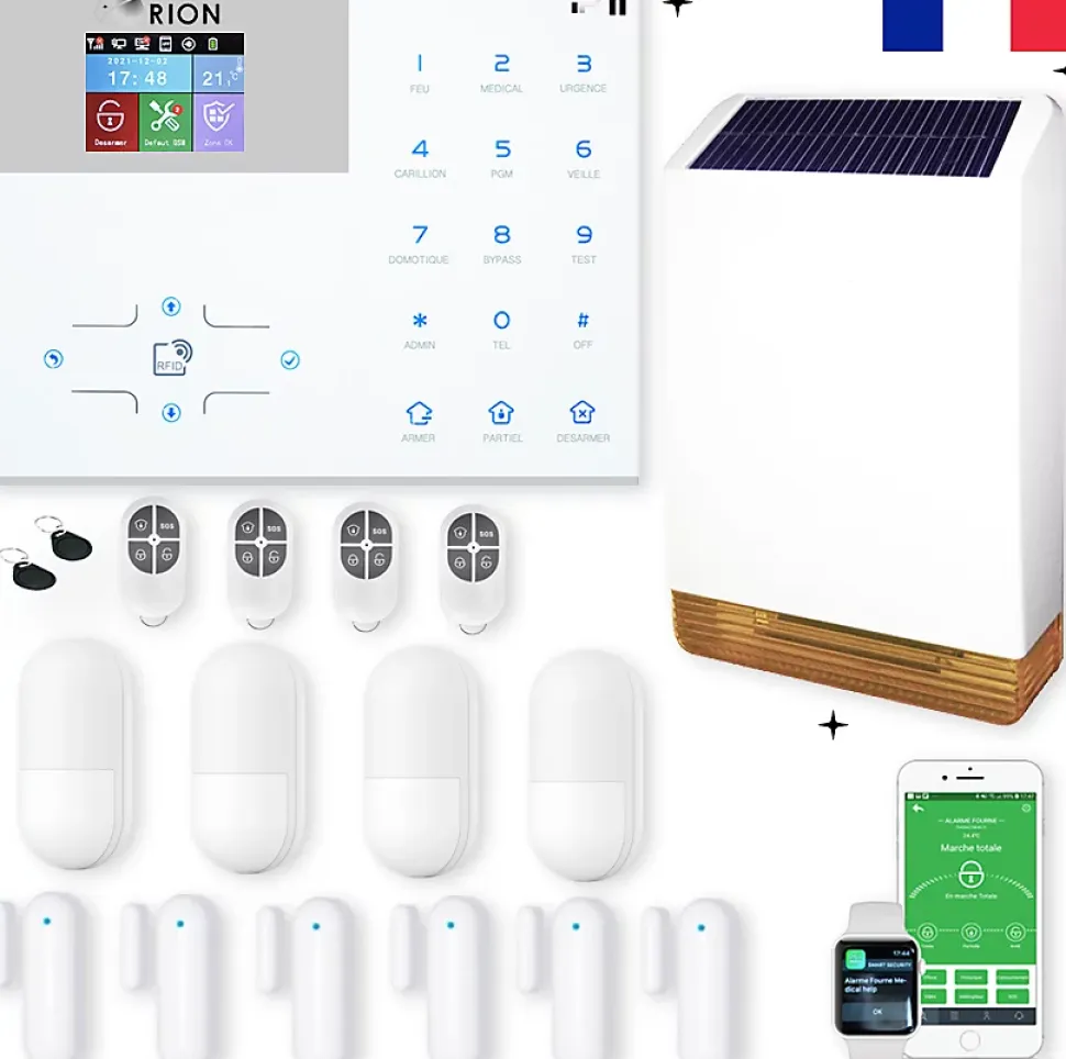 Pack alarme ORION sans fil connectée IP + GSM 4G avec sirène solaire - pour maison 5 à 7 piéces.