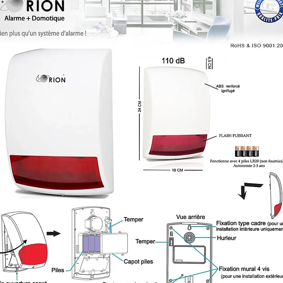 Pack alarme ORION sans fil connectée IP + GSM 4G avec sirène à piles - pour maison 3 à 5 piéces.
