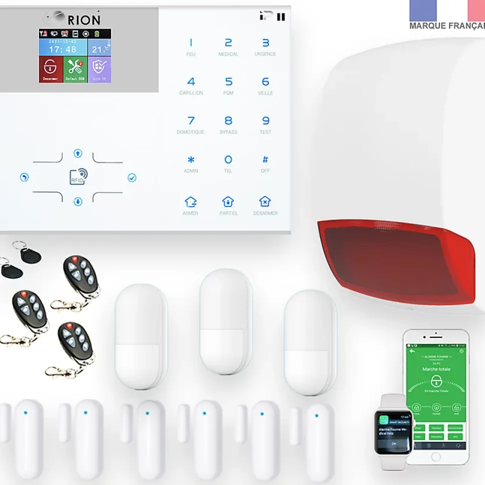 Pack alarme ORION sans fil connectée IP + GSM 4G avec sirène à piles - pour maison 3 à 5 piéces.