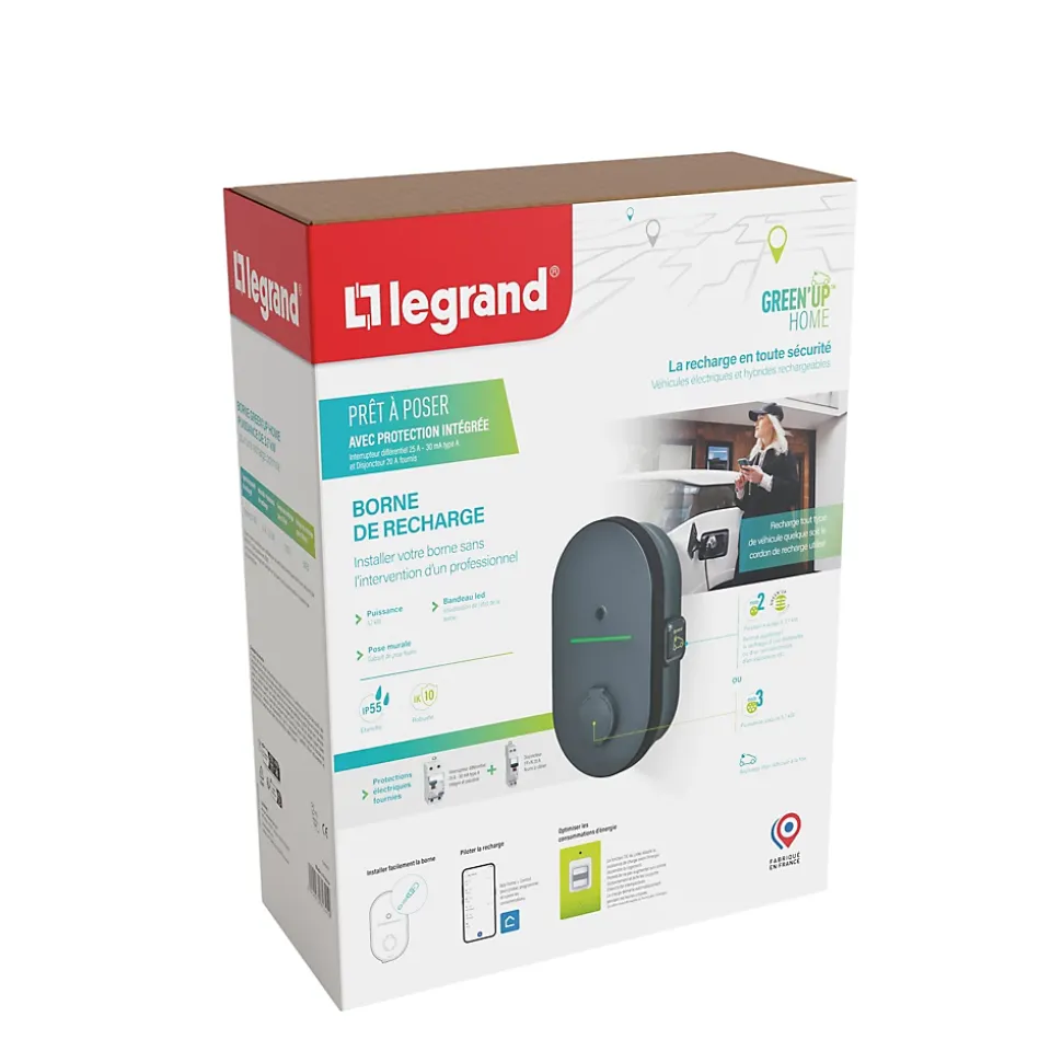 Pack borne de recharge pour voiture électrique Legrand Green up Home - prêt à poser