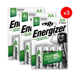 Pack de 3 - Energizer, Power Plus Rechargeable AA/HR6, pack de 4 Piles