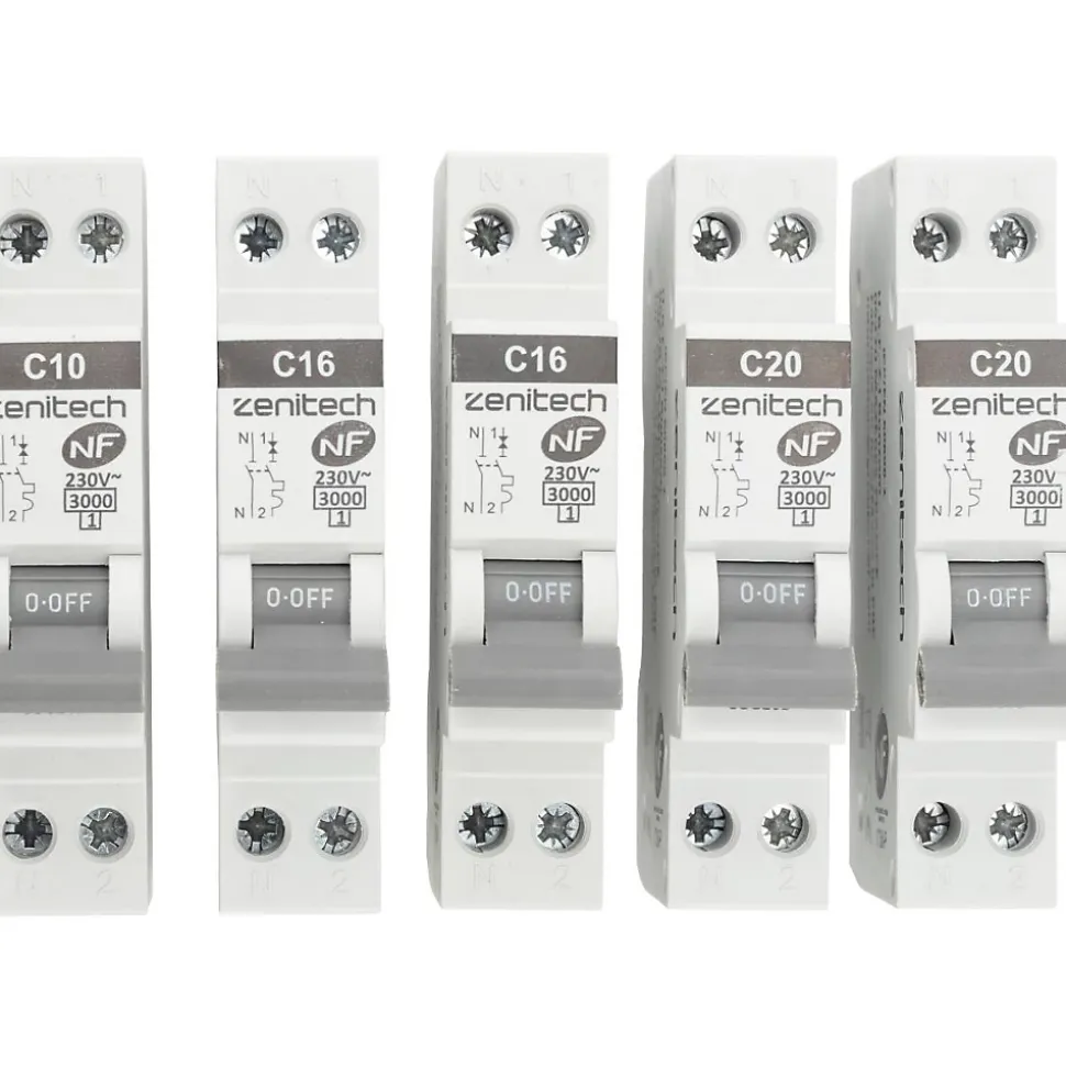 Pack de 5 disjoncteurs 1x10A + 2x16A + 2x20A - Zenitech