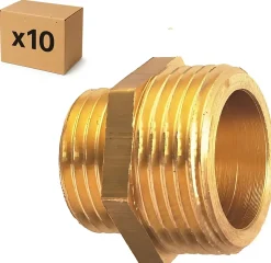 PACK de 10 réductions laiton a visser mâle/mâle installation plomberie chauffage diamètre 5/8" diamètre 1/2" (15x21)