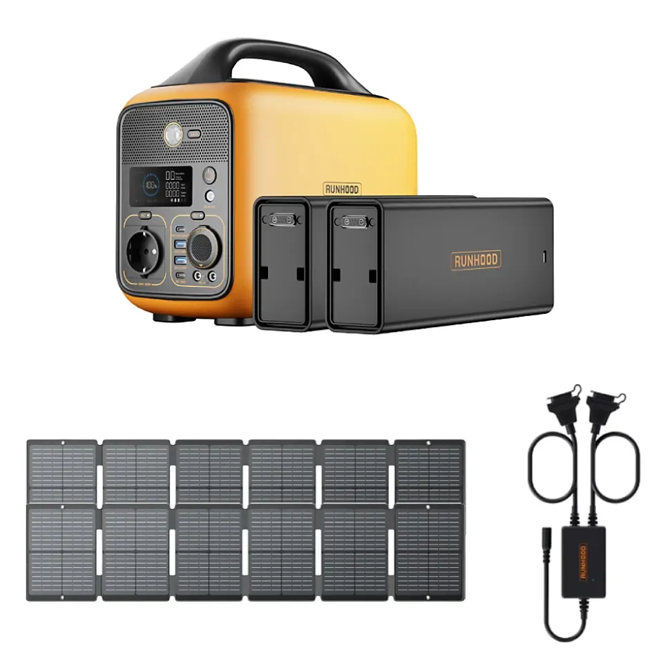 Pack Desk Nomade RUNHOOD - Station HE600 + 648 Wh + 200 W Solaire - Bureau Mobile Plug et Play