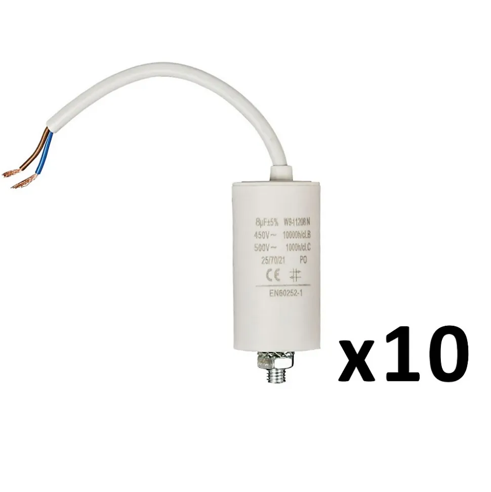 PACK FIXAPART x10 Condensateurs 8.0uf 450 V + cable Condo fil 8 mf NEDIS