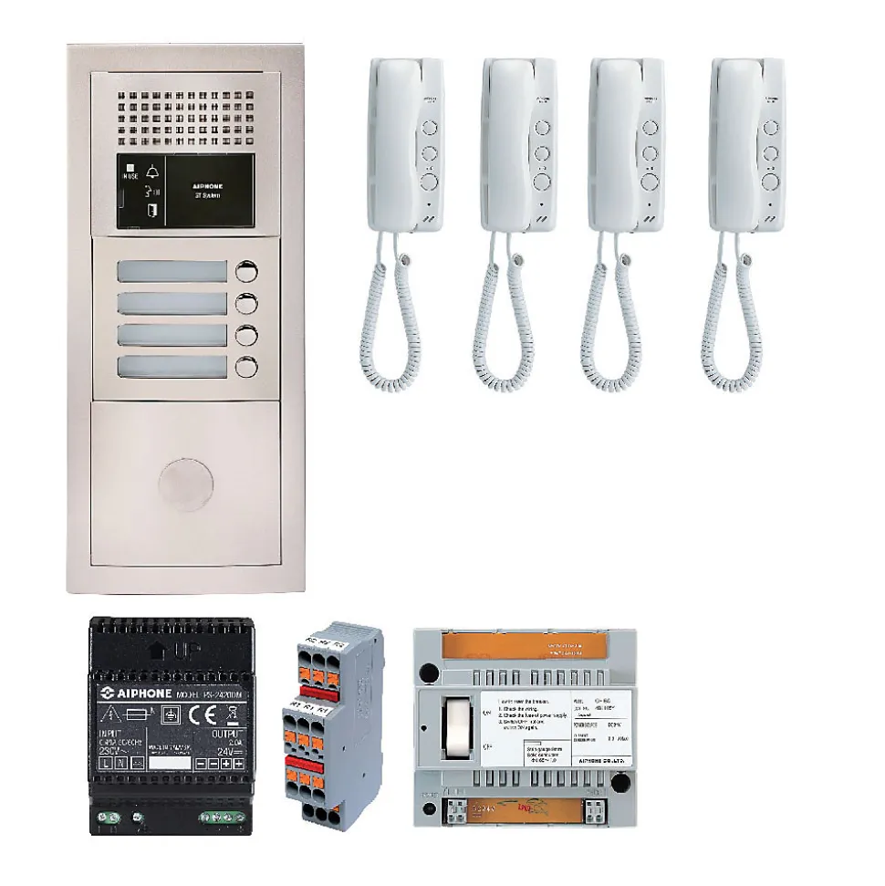 Pack Interphone Audio 4 Bp Avec 4 Postes Programmés