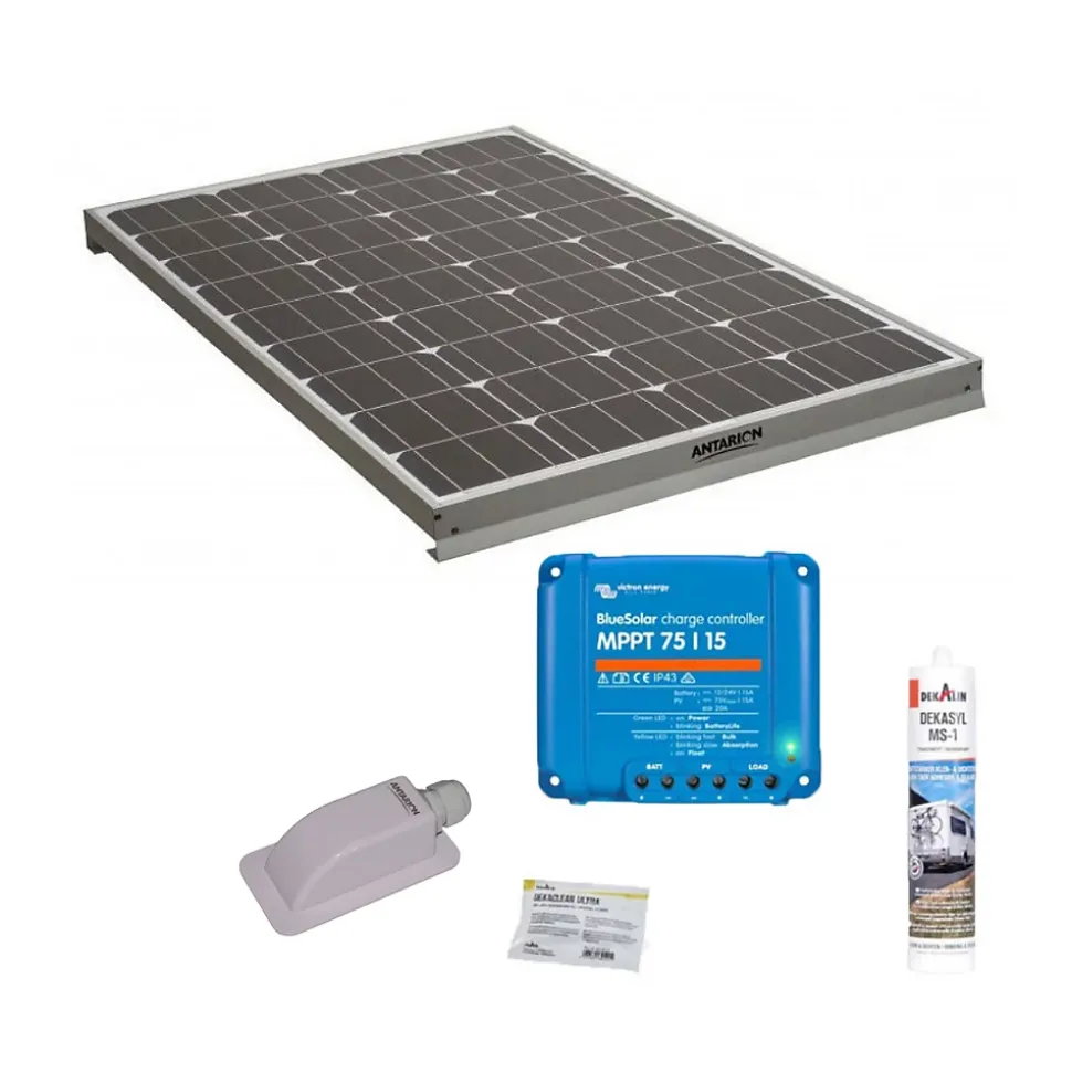 Pack Panneau solaire 160W camping car + Kit de pose solaire avec régulateur de charge Victron MPPT 220W 15A ANTARION
