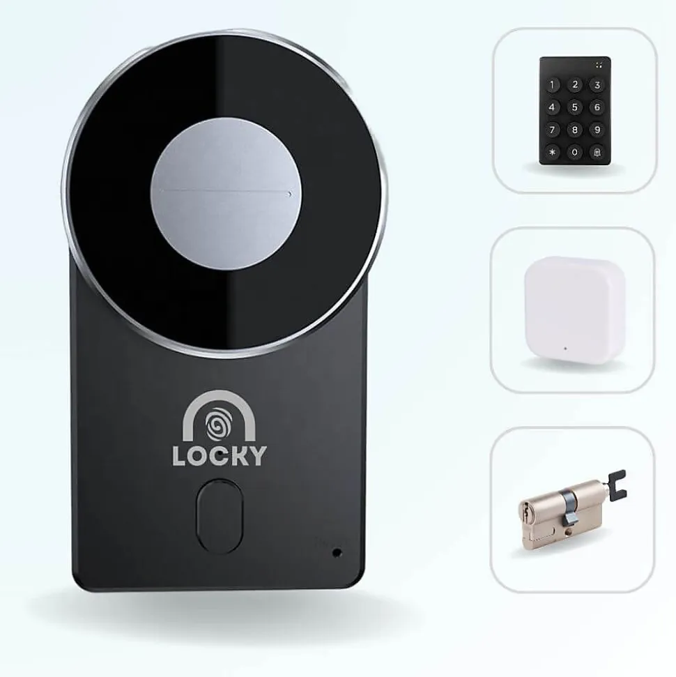 Pack serrure connectée locky-4 smart lock 2.0 + clavier sans fil + passerelle + cylindre ajustable