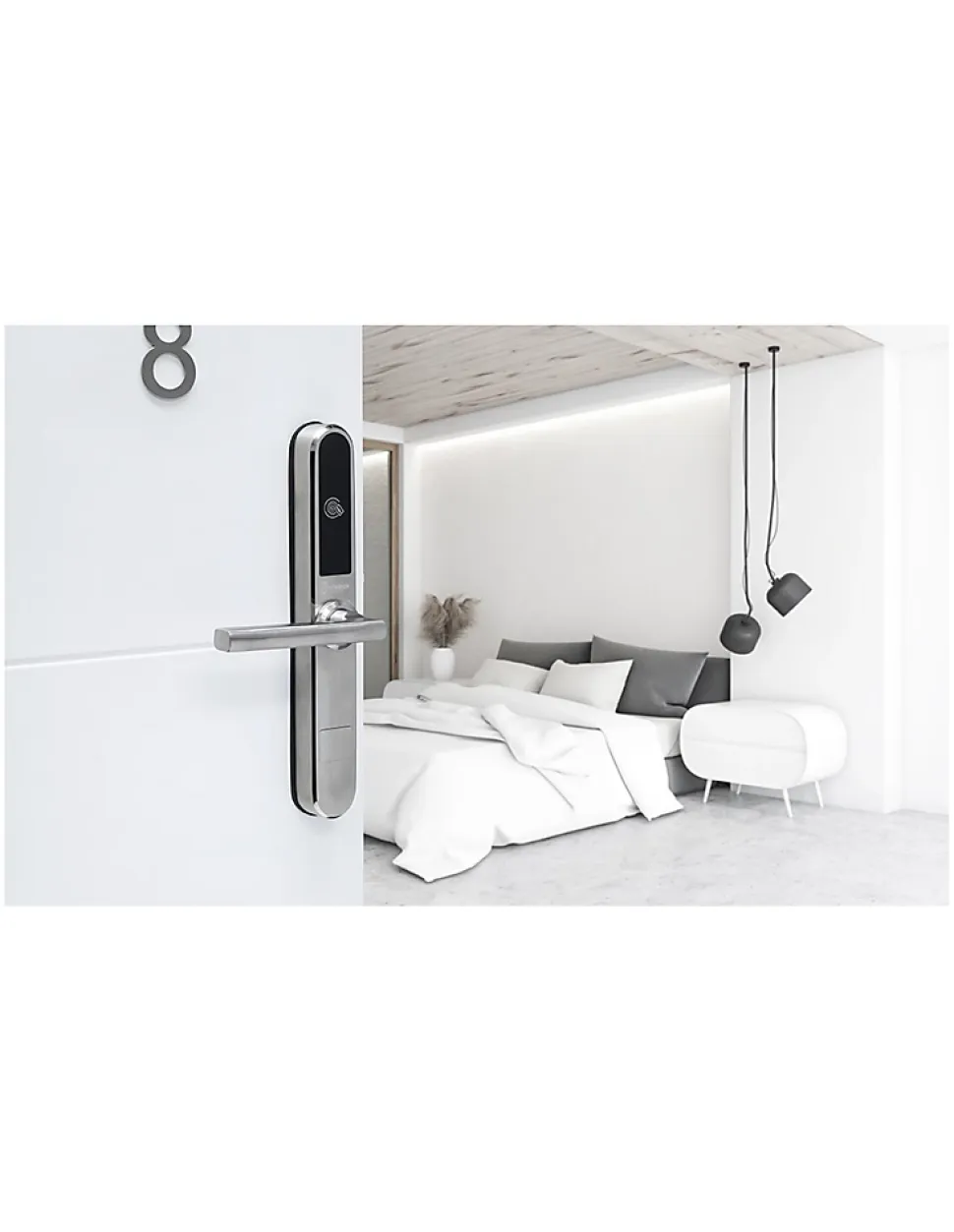 Paire de poignées connectées Intelock Room hôtel, pour porte d'hôtel, argent - INTELOCK
