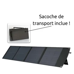 Panneau solaire portatif SolarTec 200 - 200w 18V 6.6A - 4 pans monocristallins - Port USB A-C - Câble DC - Protec
