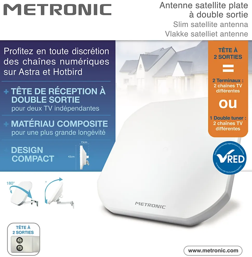 Parabole plate à double sortie - LNB twin intégrée