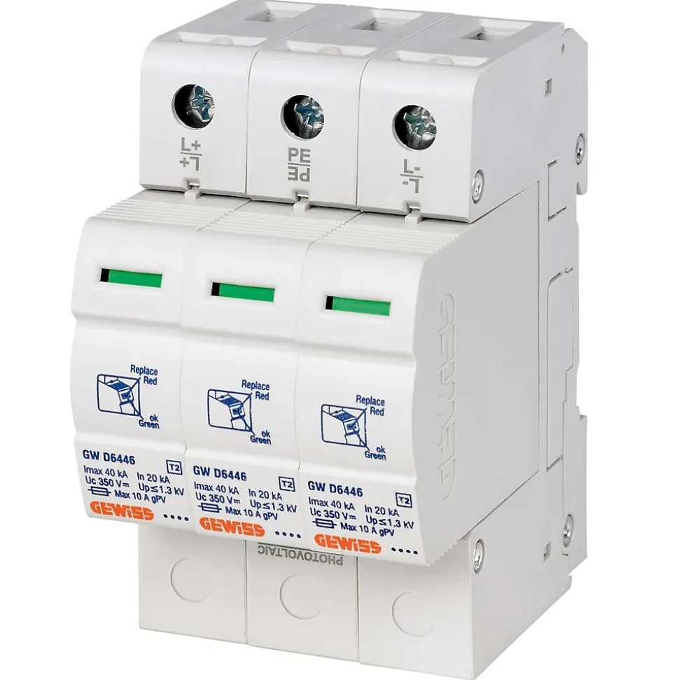 Parafoudre pour application photovoltaïque 3 pôles 40 kA 600 VCC Type 2 - GEWISS - GWD6426