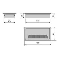 Passe-câbles de table Emuca Quadrum, rectangulaire, 159x80mm, à encastrer, Aluminium, Peint en noir