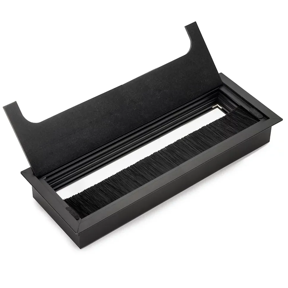 Passe-câbles de table Emuca Quadrum, rectangulaire, 269x80mm, à encastrer, Aluminium, Peint en noir