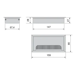 Passe-câbles de table Emuca Quadrum, rectangulaire, 159x80mm, à encastrer, Aluminium, Peint en blanc