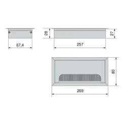 Passe-câbles de table Emuca Quadrum, rectangulaire, 269x80mm, à encastrer, Aluminium, Peint en blanc
