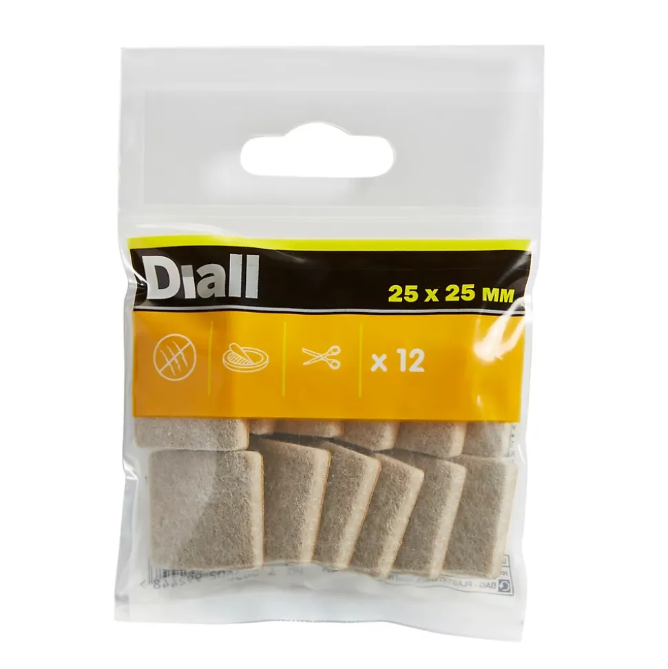 Patin en feutre auto-adhésifs Diall 25 x 25 mm x 12, beige