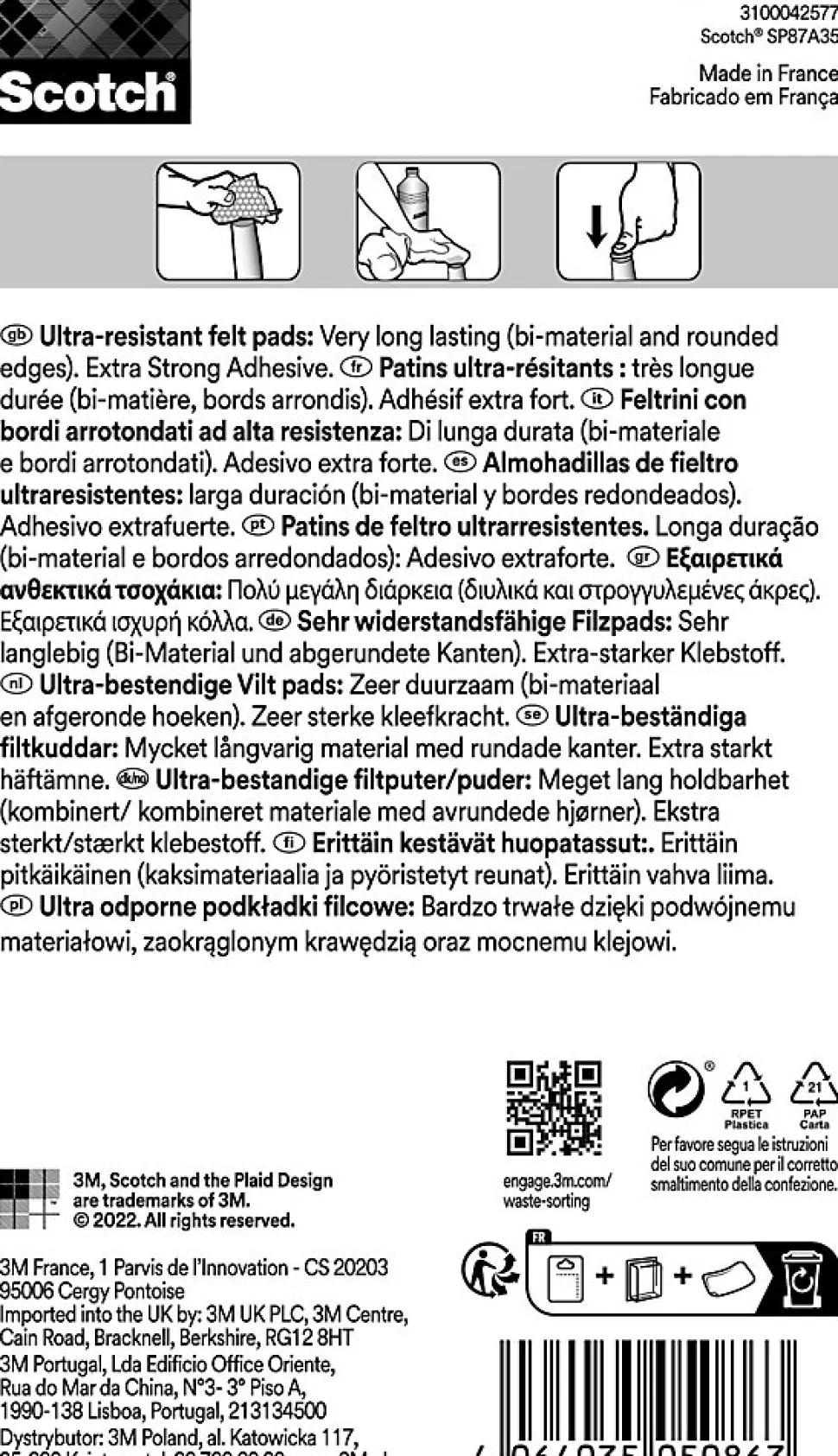 Patin en feutre bi-matière adhésif rond noir Scotch ø25 mm