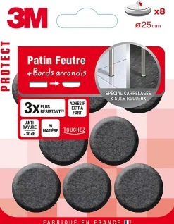 Patin feutre adhésif bi-matière ø 25 mm, 8 pièces