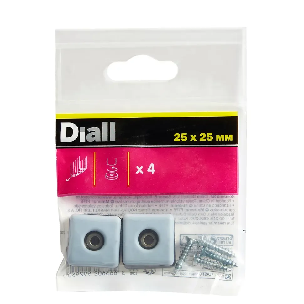 Patin vissés Diall 25*25 mm x 4, noir + gris/bleu