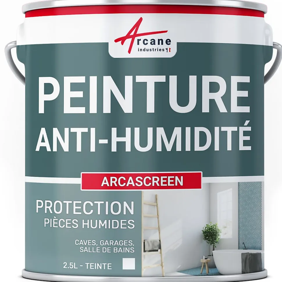 Peinture anti humidité mur humide salle de bain - ARCASCREEN - 2.5 L (jusqu'à 10 m²) - ARCANE INDUSTRIES