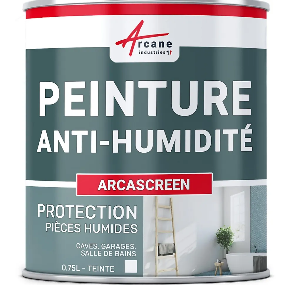 Peinture anti humidité mur humide salle de bain - ARCASCREEN - 0.75 L (jusqu'à 3 m²) - ARCANE INDUSTRIES