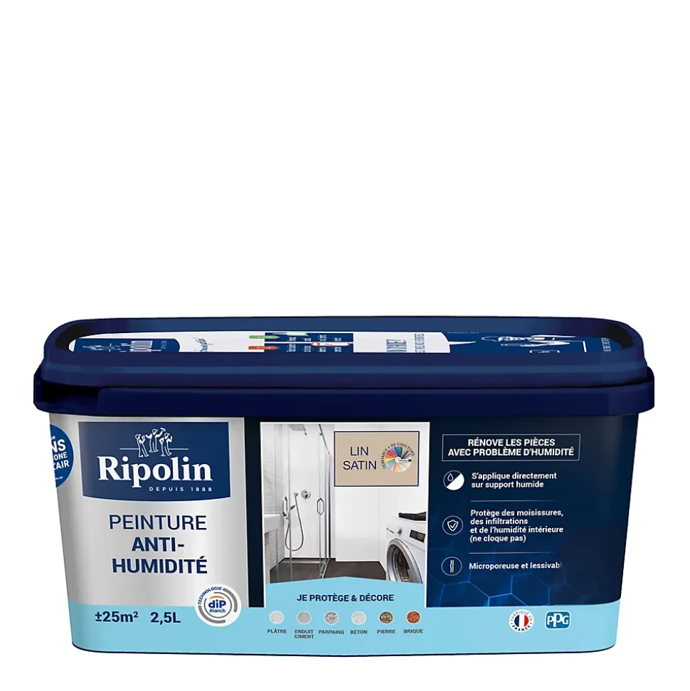 Peinture anti-humidité intérieur satin lin Ripolin 2,5L