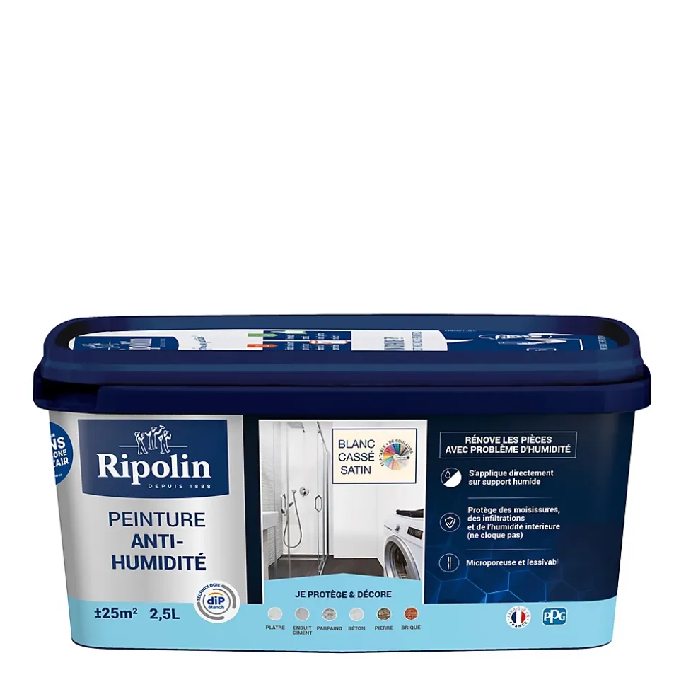 Peinture anti-humidité intérieur satin blanc cassé Ripolin 2,5L