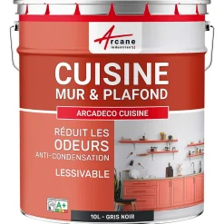 Peinture cuisine lavable, mur et plafond Gris Noir - RAL 7021 - 10 L - ARCANE INDUSTRIES