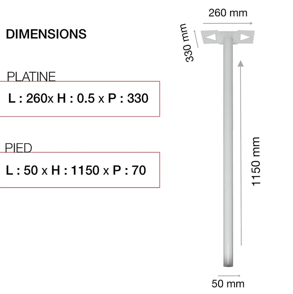 Pied elliptique Blanc neige brillant RAL 9016B