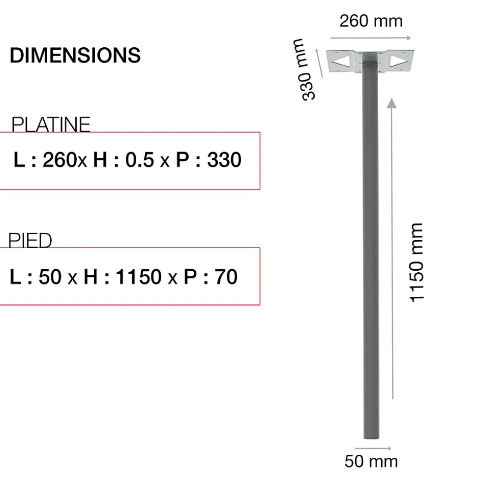 Pied elliptique Gris RAL 7037 M