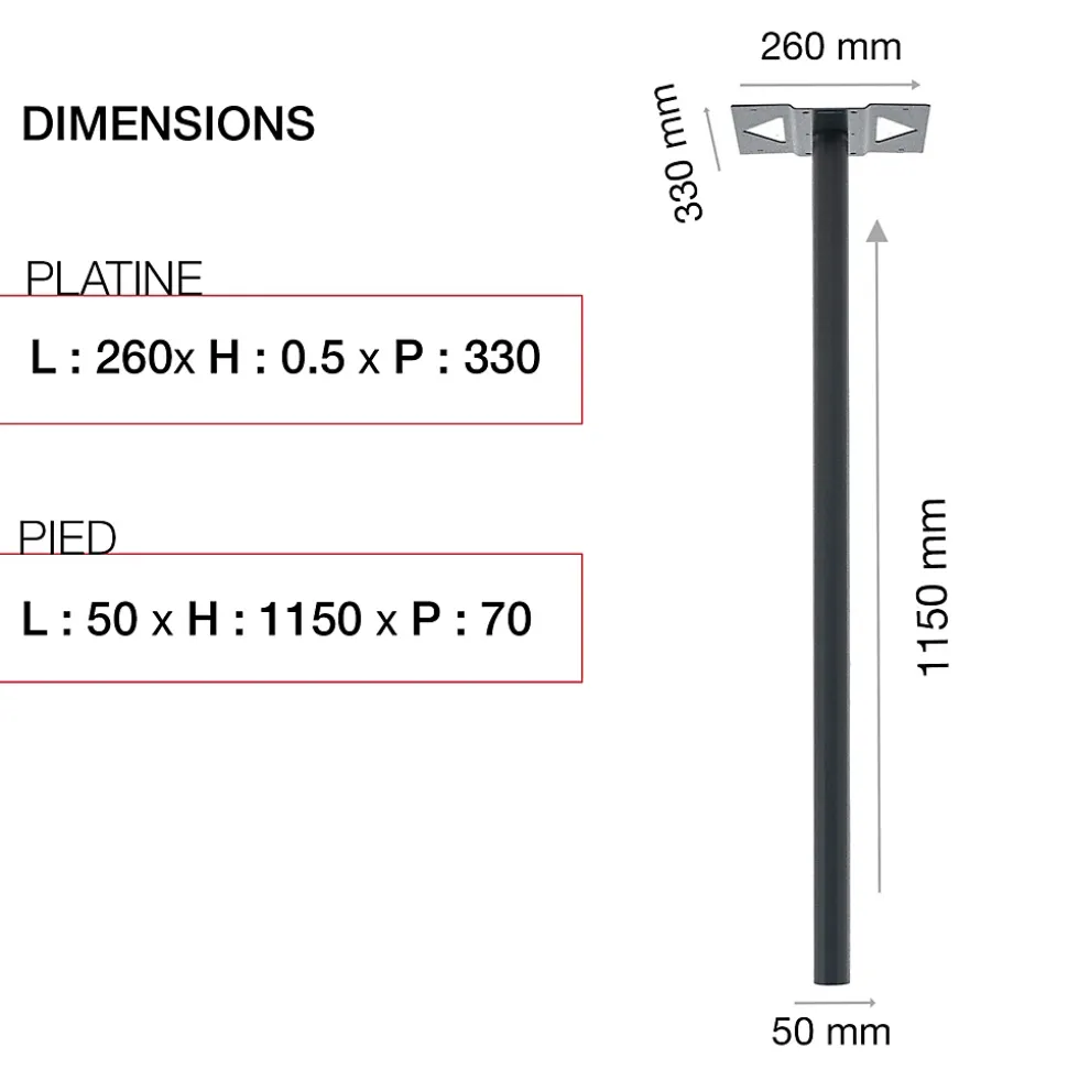 Pied elliptique Noir Sablé RAL 2100 MS