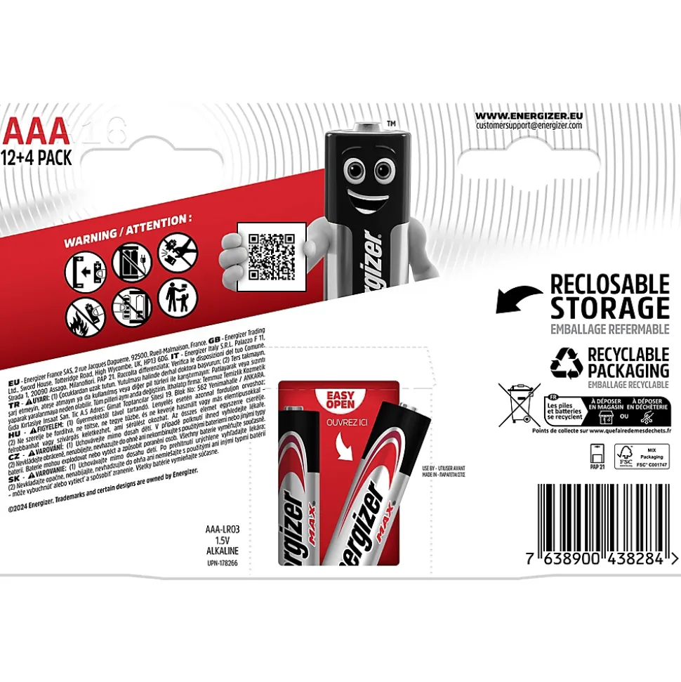 Pile AAA LR3 Energizer Max vendue par 16 pièces